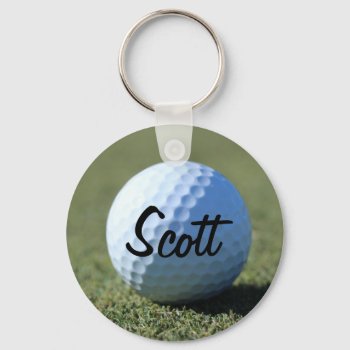 (personalize) Golf Ball On Green Close-up Photo Keychain by Scotts_Barn at Zazzle