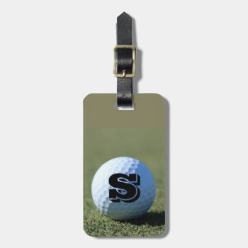 Personalize Golf Ball On Green With Monogram Luggage Tag by Scotts_Barn at Zazzle