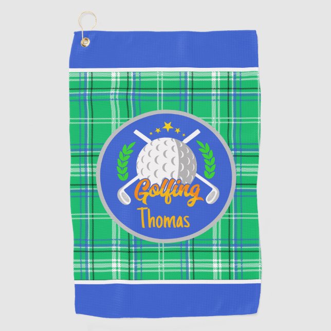 Personalize Golf Green Plaid Towel (Front)