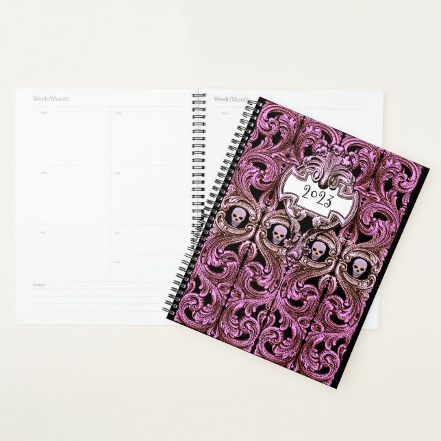 Personalize Goth Purple Ornament & Skull  Planner (Display)