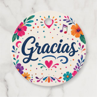 Personalize Gracias Spanish Floral Fiesta Birthday Favor Tags
