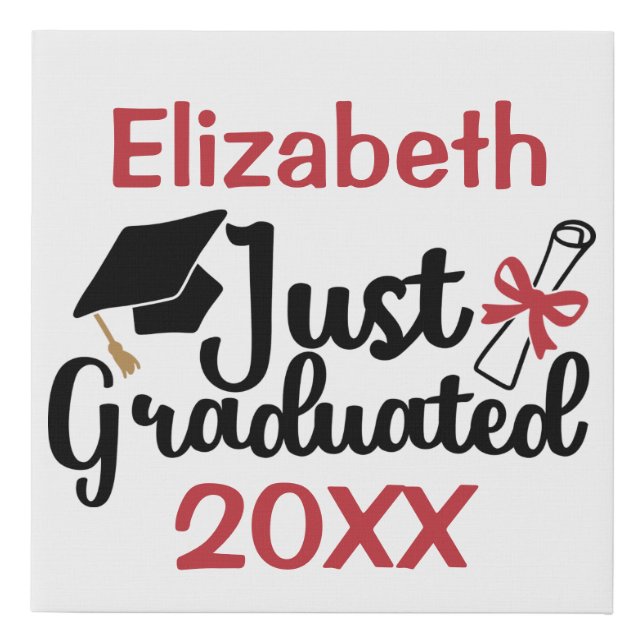 Personalize Graduation Diploma Cap Red and Black Faux Canvas Print (Front)