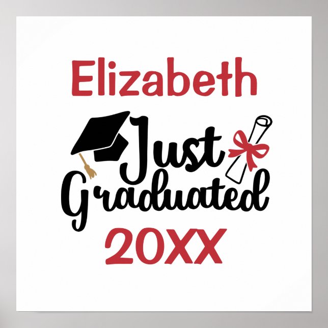 Personalize Graduation Diploma Cap Red and Black Poster (Front)