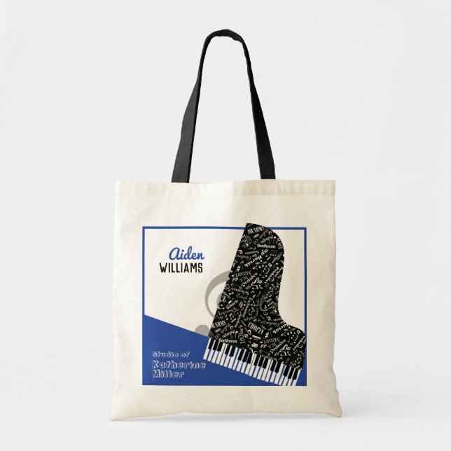 Personalize Grand Piano Student Teacher Royal Blue Tote Bag (Front)