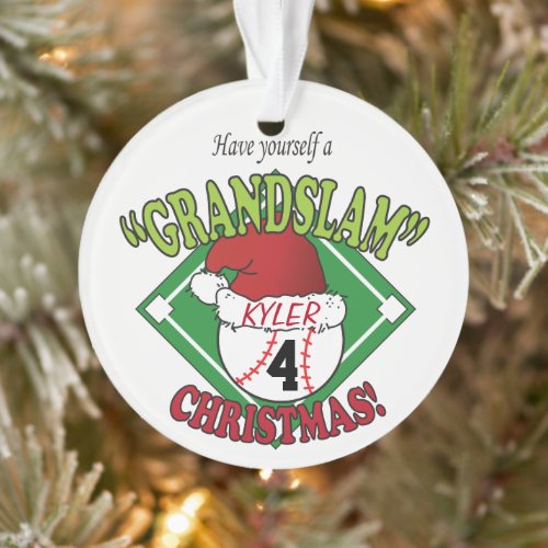 Personalize Grand Slam  Baseball Christmas Ornament