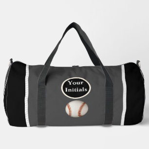 Personalize Gray Black Baseball Duffle Bag