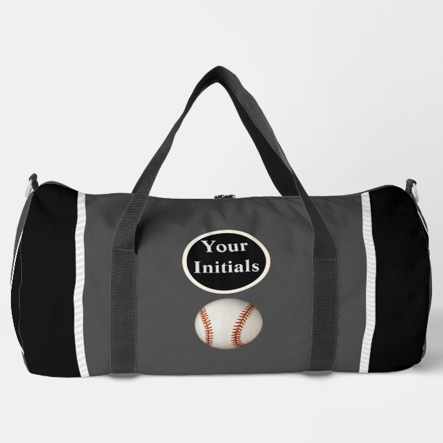 Personalize Gray Black Baseball  Duffle Bag (Front)
