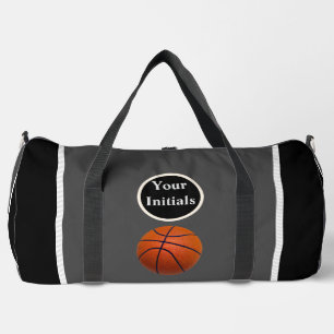 Personalize Gray Black Basketball Duffle Bag