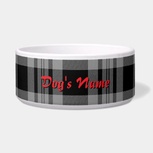 Personalize Gray + Black Plaid Large Dog  Bowl