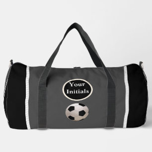 Personalize Gray Black Soccer Ball Duffle Bag