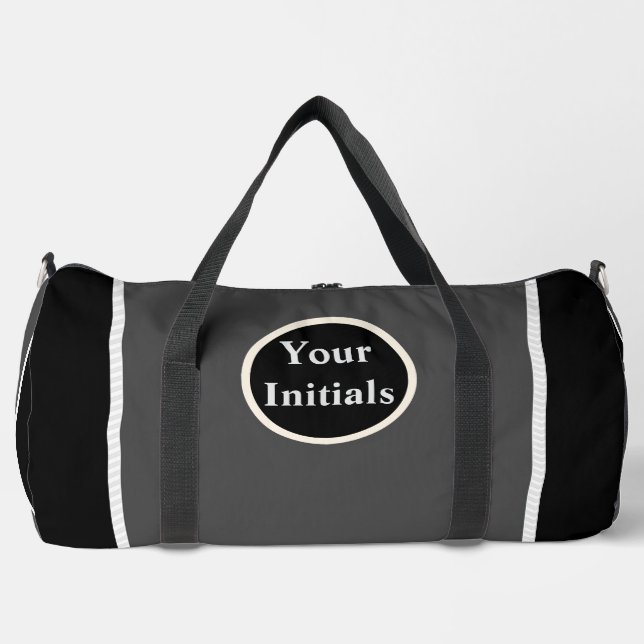 Personalize Gray Black White Stripe  Duffle Bag (Front)