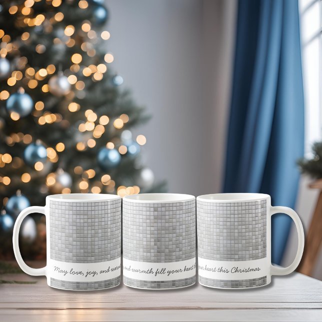 Personalize Gray Mosaic Warm Wishes Coffee Mug (Custom Disco-Christmas Mug Personalized Text)