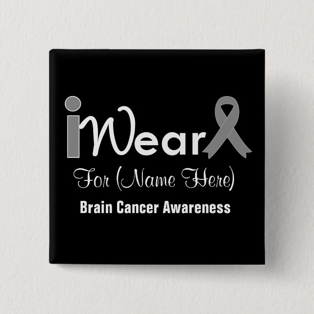 Personalize Gray Ribbon Brain Cancer Button (Front)
