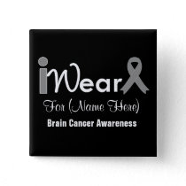 Personalize Gray Ribbon Brain Cancer Button