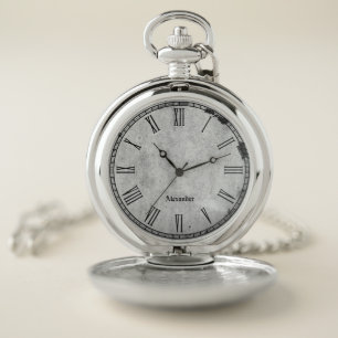 Personalize: Gray Rustic Vintage Roman Numerals Pocket Watch