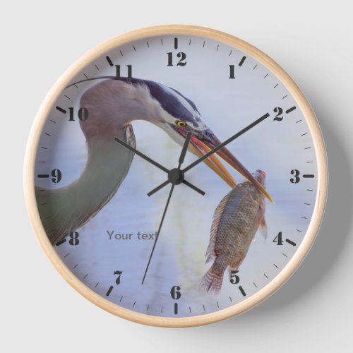 Personalize Great blue heron with a fish  Clock