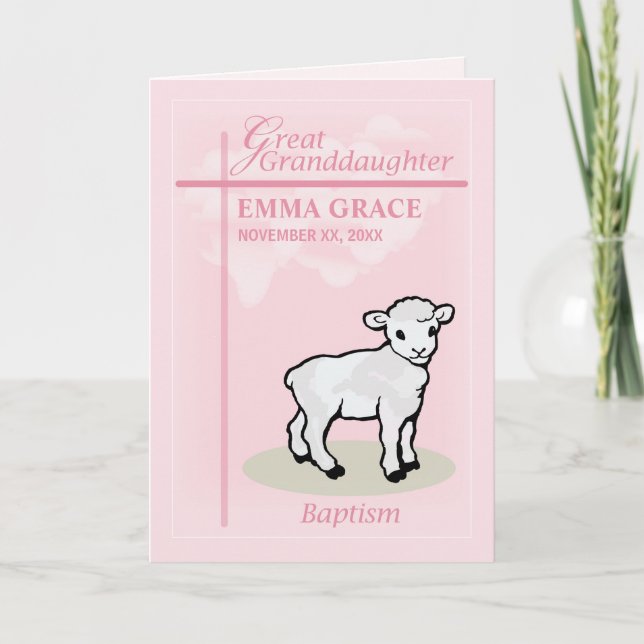 Personalize Great Granddaughter, Baptism Pink Girl Card (Front)