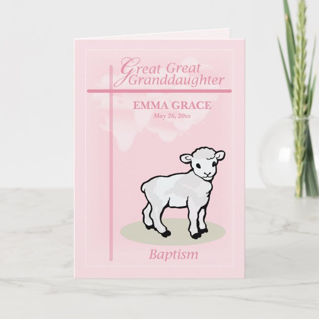 Personalize Great Great Granddaughter Baptism Pink Card (Front)