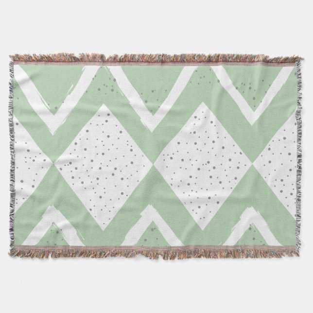 Personalize Green and Gray Zig Zag Pattern Throw Blanket (Front)