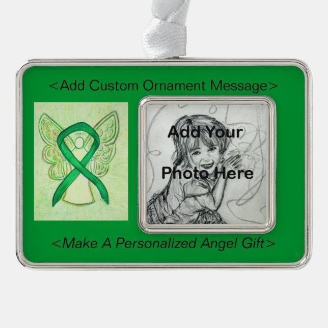 Personalize Green Awareness Ribbon Angel Ornament (Front)