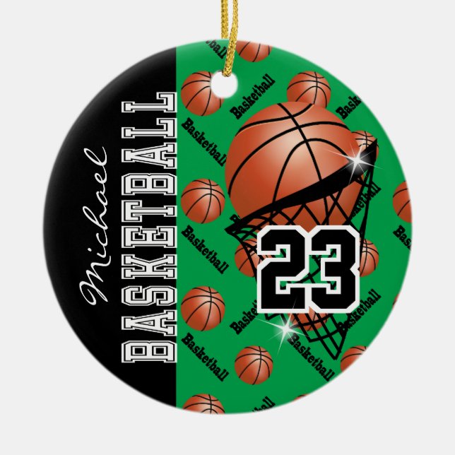 Personalize Green Basketball Ceramic Ornament (Front)