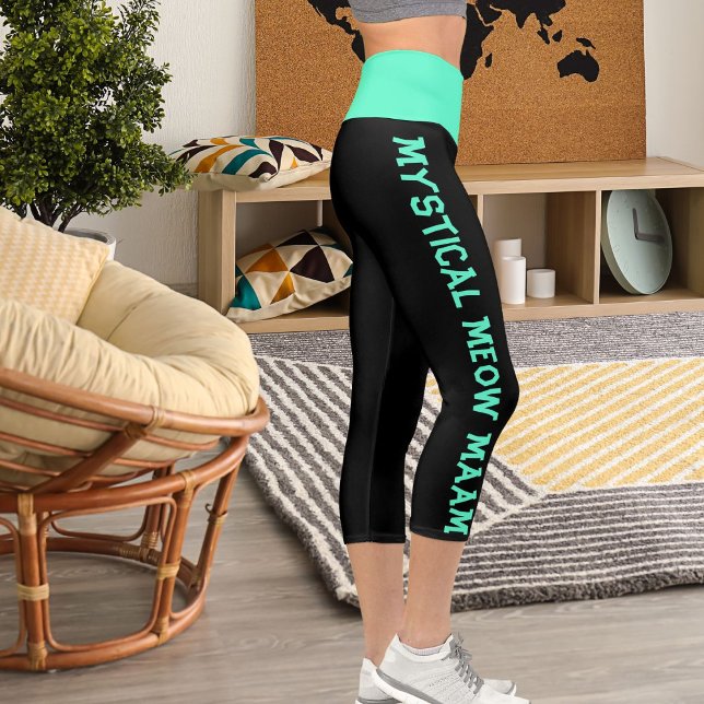 Personalize Green Blue Black Cat Themed Funny Cool Capri Leggings (Creator Uploaded)