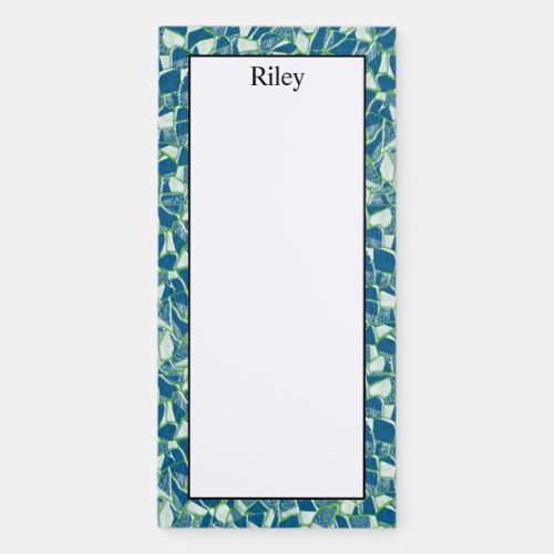 Personalize Green Blue Turquoise Stained Glass Magnetic Notepad