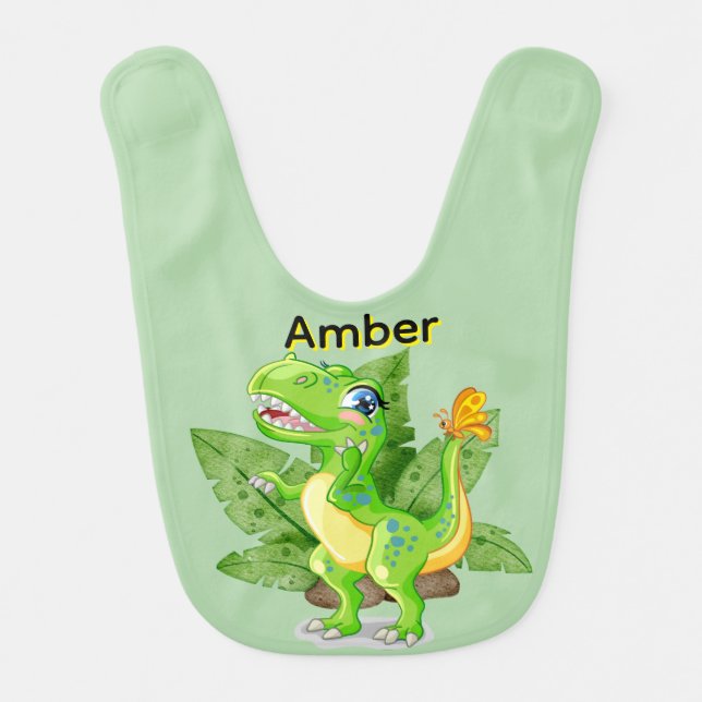 Personalize Green Dinosaurs  Baby Bib (Front)
