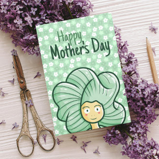 Personalize Green Hair Girl Mother's Day Card