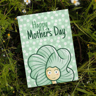 Personalize Green Hair Girl Mother's Day Card