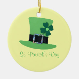 Personalize Green hat, clover for St.Patrick's day Ceramic Ornament