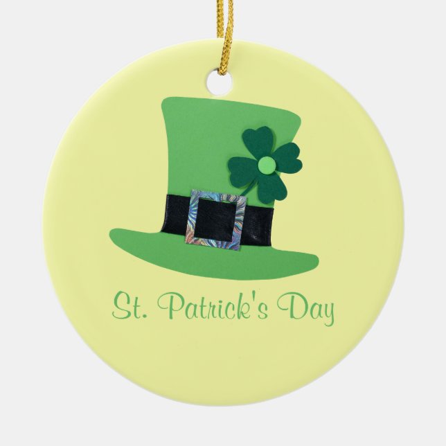 Personalize Green hat, clover for St.Patrick's day Ceramic Ornament (Front)