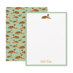 Personalize Green Orange Jungle Tiger Script Note Card