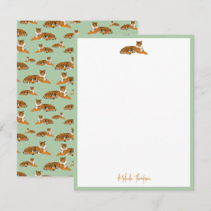 Personalize Green Orange Jungle Tiger Script Note Card