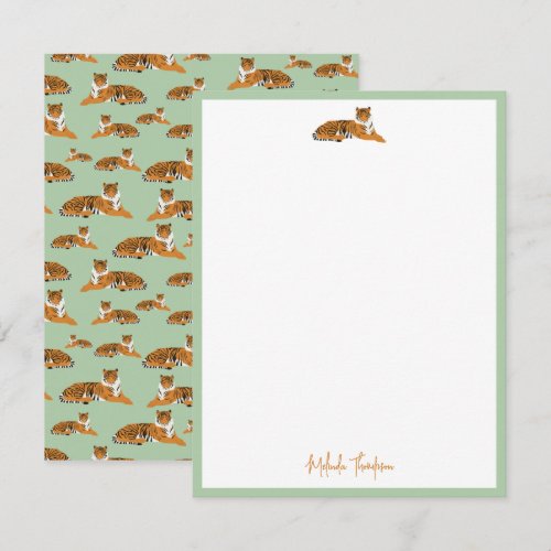 Personalize Green Orange Jungle Tiger Script Note Card