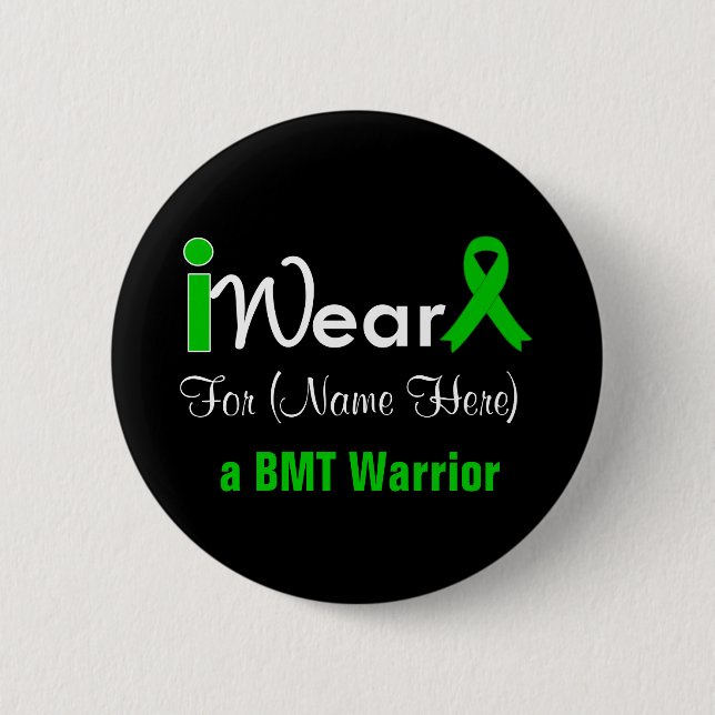 Personalize Green Ribbon Bone Marrow Transplant Button (Front)