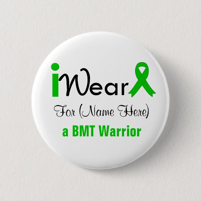 Personalize Green Ribbon Bone Marrow Transplant Button (Front)