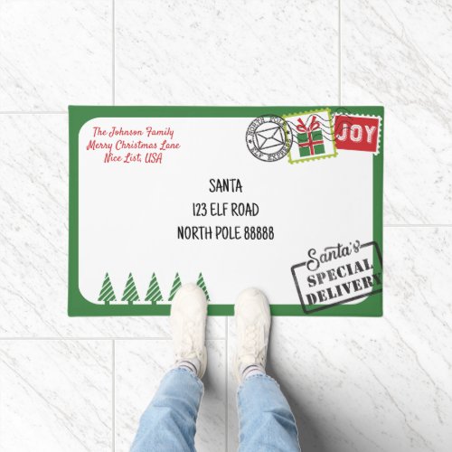 Personalize Green Santa Letter Christmas Doormat