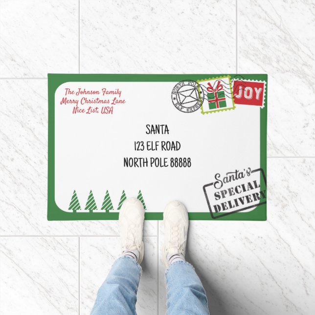 Personalize Green Santa Letter Christmas Doormat (Indoor)