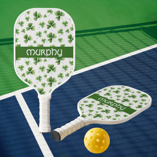 Personalize Green Shamrocks Pattern Pickleball Paddle