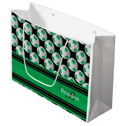 Personalize Green Soccer Balls Large Gift Bag