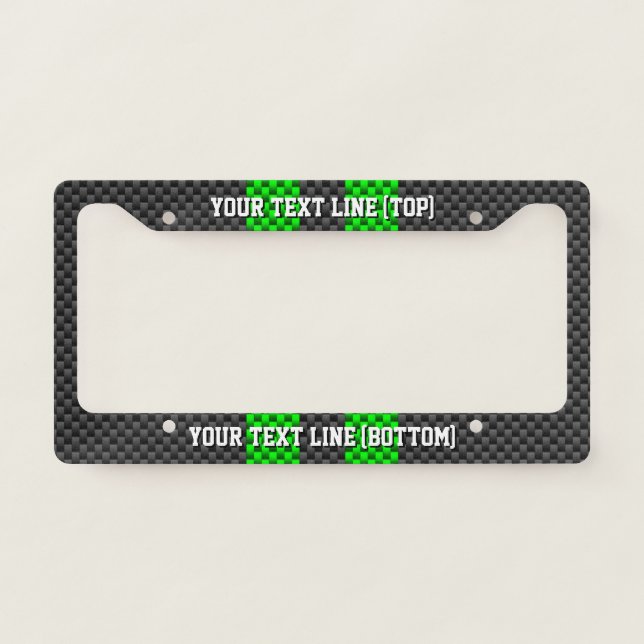 Personalize Green Stripes Carbon Fiber Print Style License Plate Frame (Front)
