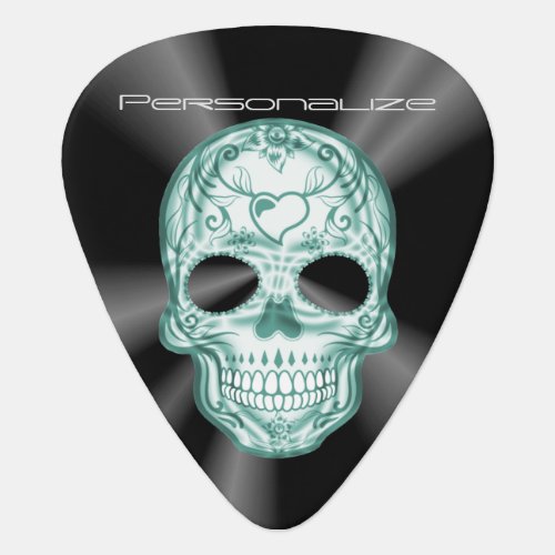 Personalize Green Sugar Skull  Guitar Pick