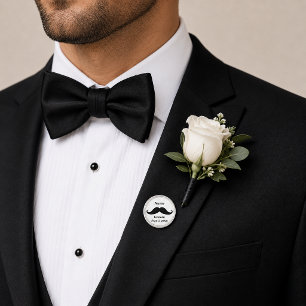 Personalize Groom Mustache Name & Date Lapel Pin