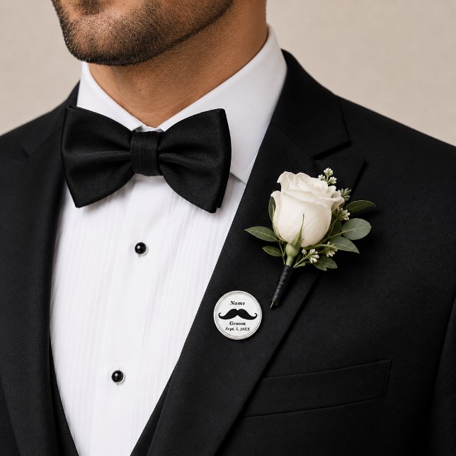 Personalize Groom Mustache Name & Date Lapel Pin (Personalize Groom Mustache Name & Date Lapel Pin)