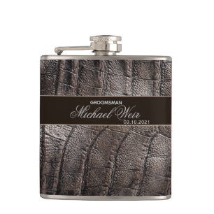 Personalize Groomsman Brown Leather Covered Flask
