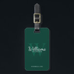 Personalize Groomsmen's name and Monogram  Luggage Tag<br><div class="desc">Add a personal touch to your wedding with personalized groomsmen luggage tag. This luggage tag features personalized groomsman's name in white classic script font style with wedding details in white classic serif font style and monogram in light emerald green classic serif font style as background, on emerald green background. Also...</div>