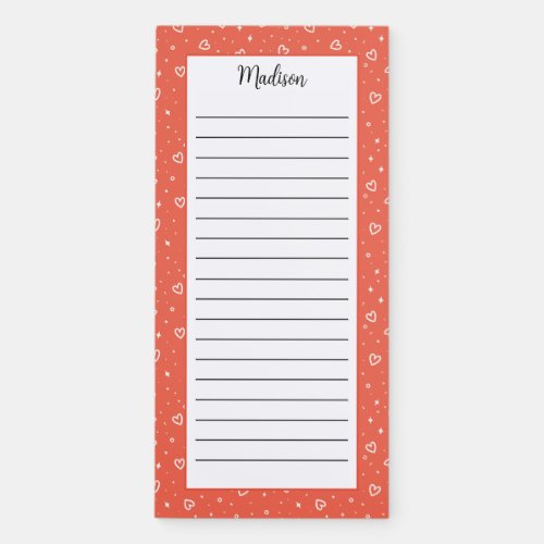 Personalize Groovy Hearts Orange White Lined Magnetic Notepad
