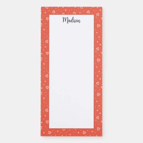 Personalize Groovy Hearts Orange White Patterns  Magnetic Notepad