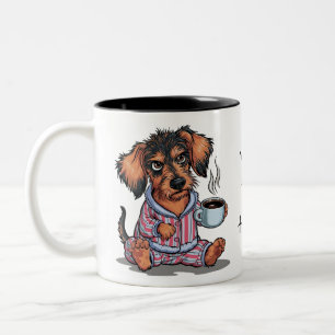 Personalize Grumpy Puppy Coffee Dachshund Dog Two-Tone Coffee Mug